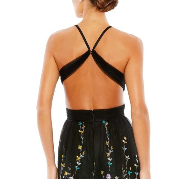MAC DUGGAL 67976 EMBROIDERED CRISS CROSS SLEEVELESS BLACK MULTI GOWN sz 2 - Picture 3 of 4